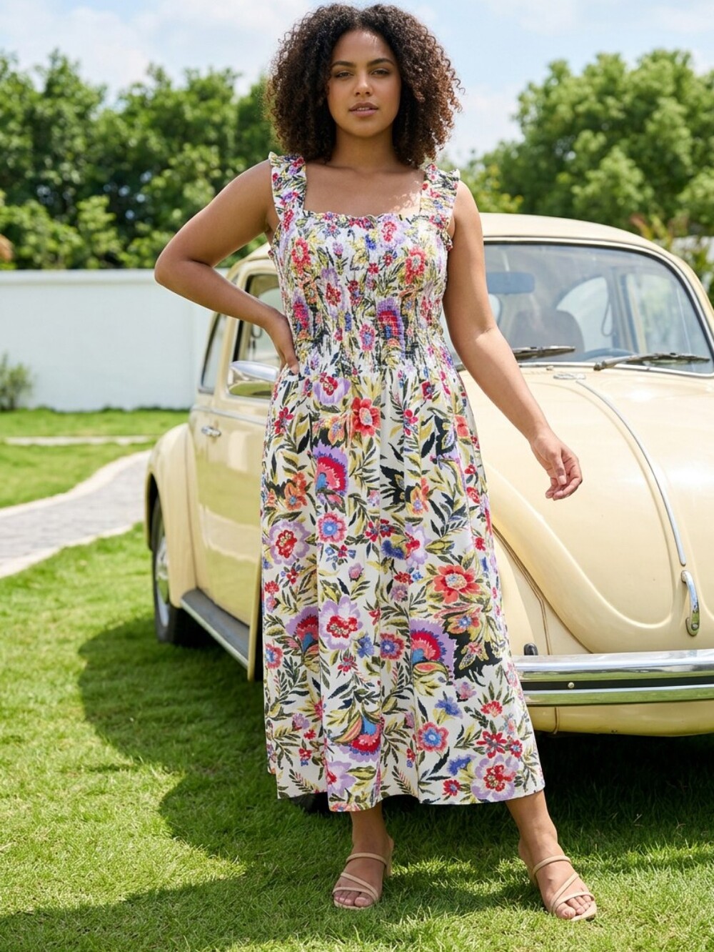 Terra & Sky Floral Ruched Dress Sz 2X